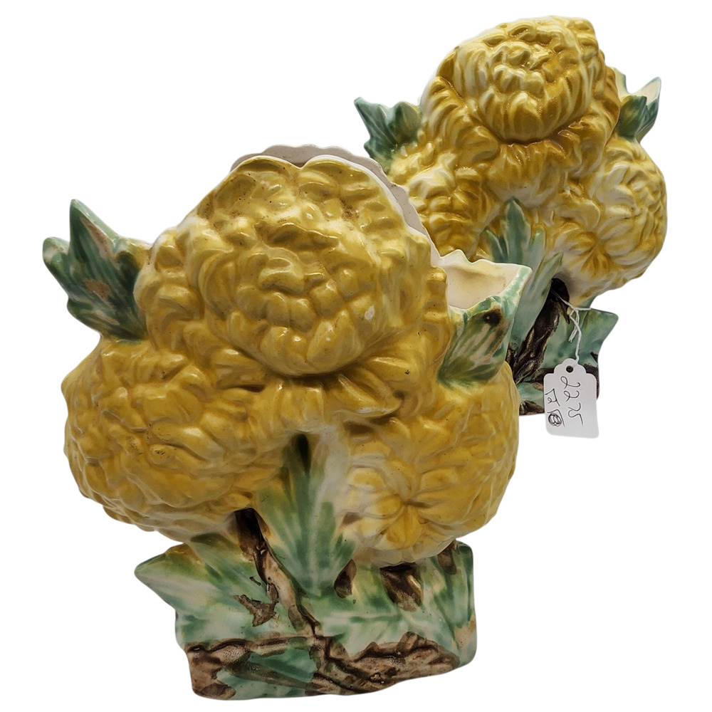 Pair Vintage McCoy Pottery Chrysanthemum Vases 8 1/4" Tall